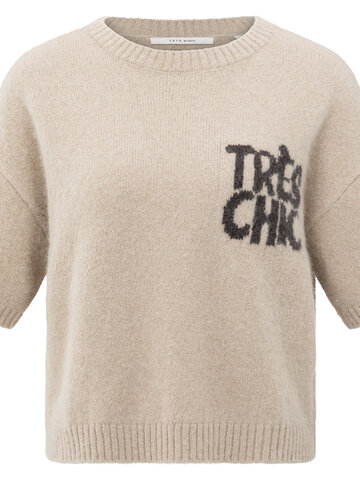 Yaya Short Sleeve Sweater with Artwork Beige Melange