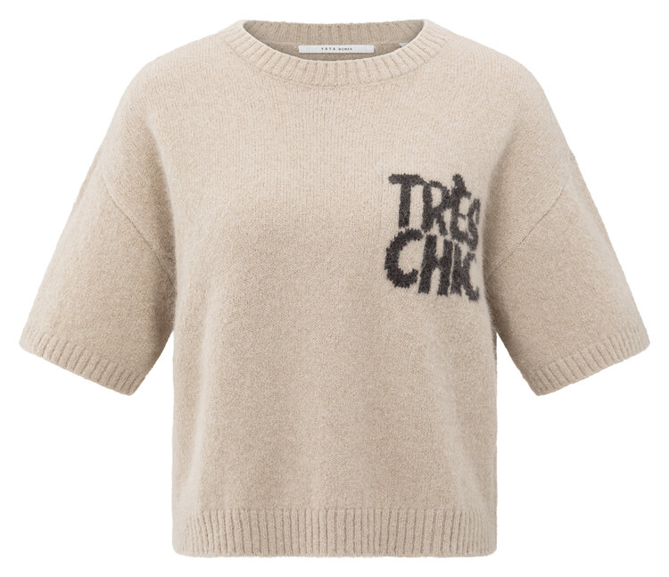 Yaya Short Sleeve Sweater with Artwork Beige Melange