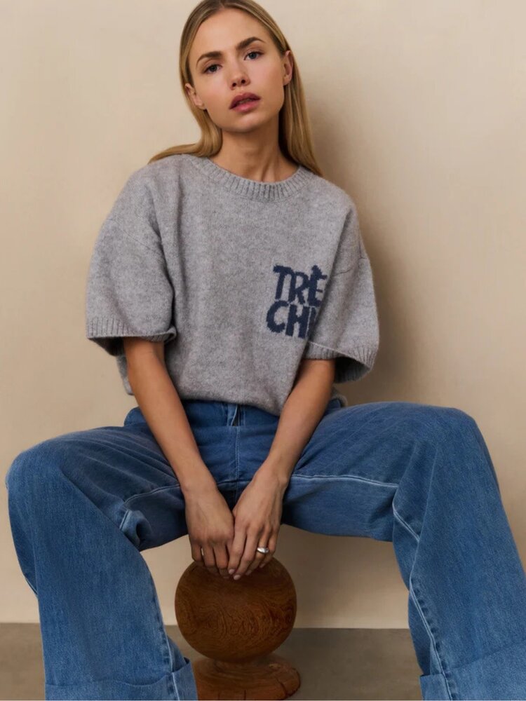 Yaya Short Sleeve Sweater with Artwork Light Grey