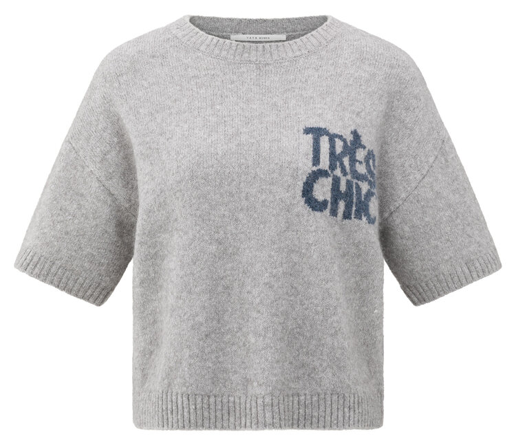 Yaya Short Sleeve Sweater with Artwork Light Grey