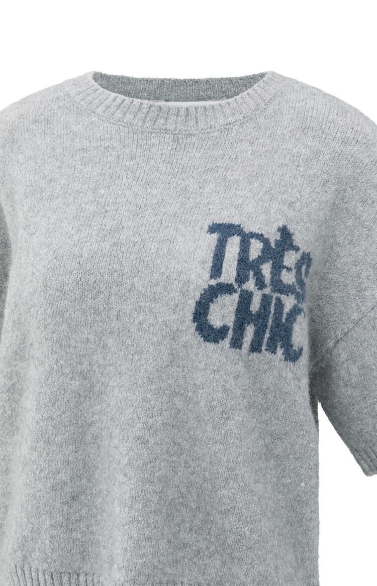 Yaya Short Sleeve Sweater with Artwork Light Grey