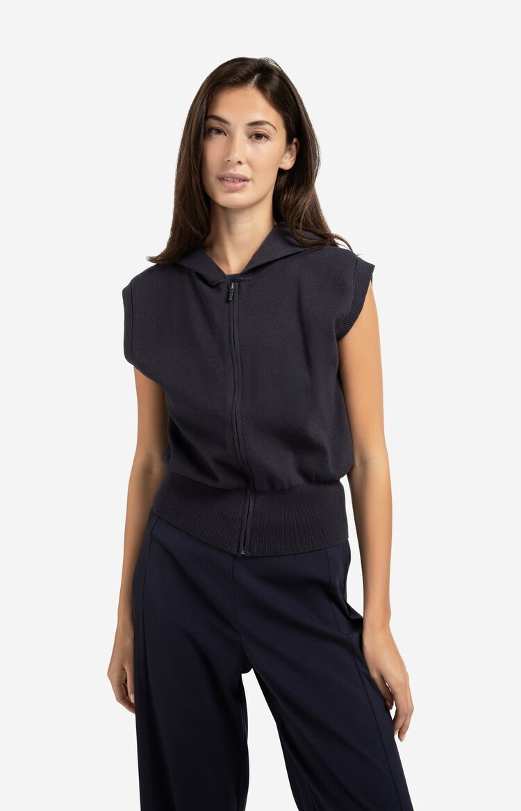 Yaya Sleeveless Hoodie with Zipper and Hood Inkwell Blue