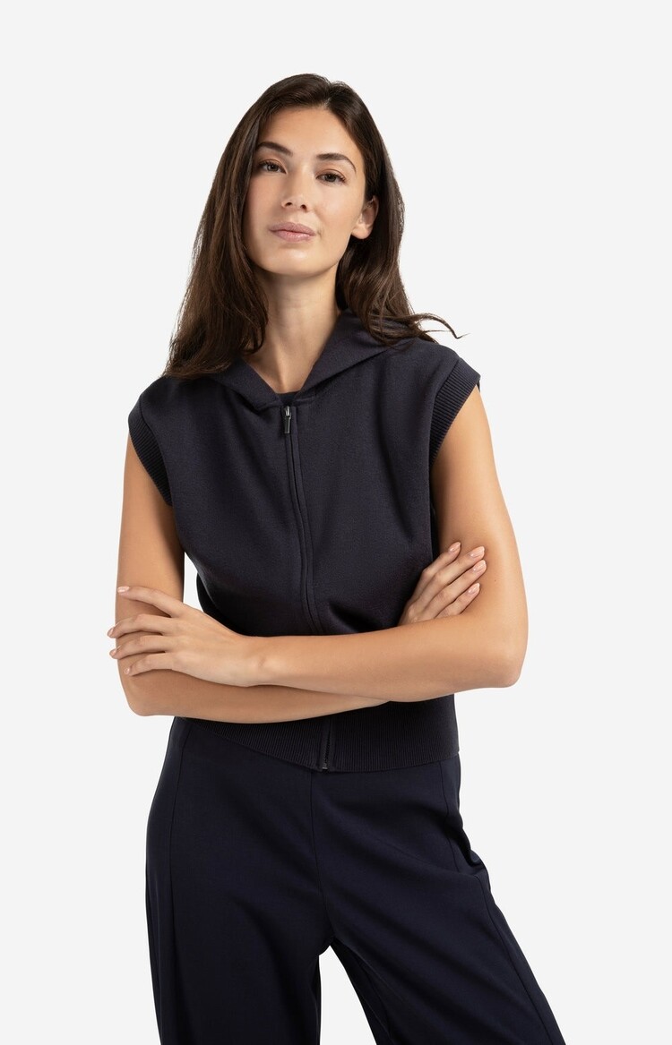 Yaya Sleeveless Hoodie with Zipper and Hood Inkwell Blue