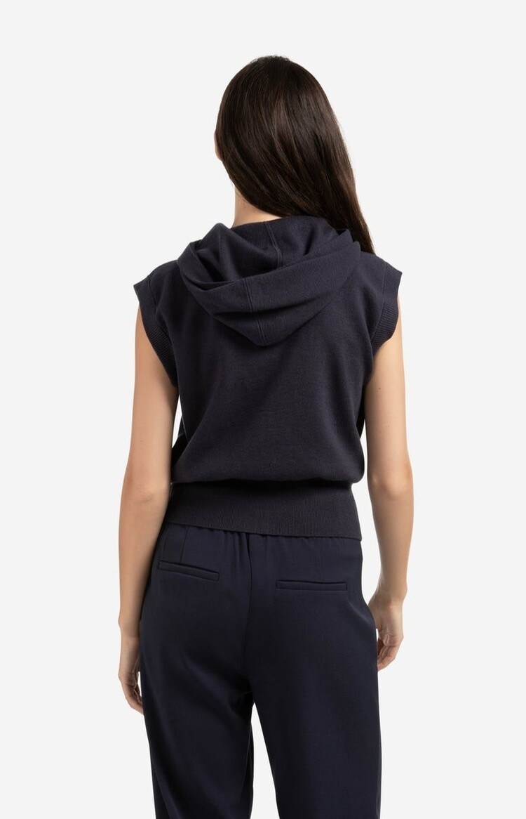 Yaya Sleeveless Hoodie with Zipper and Hood Inkwell Blue
