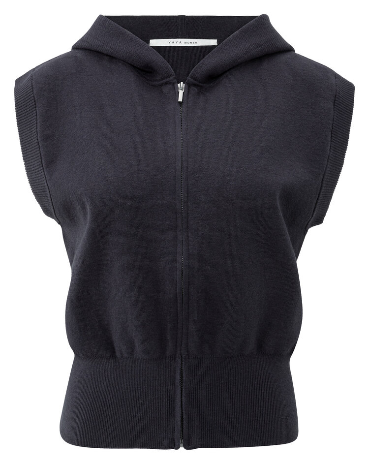 Yaya Sleeveless Hoodie with Zipper and Hood Inkwell Blue