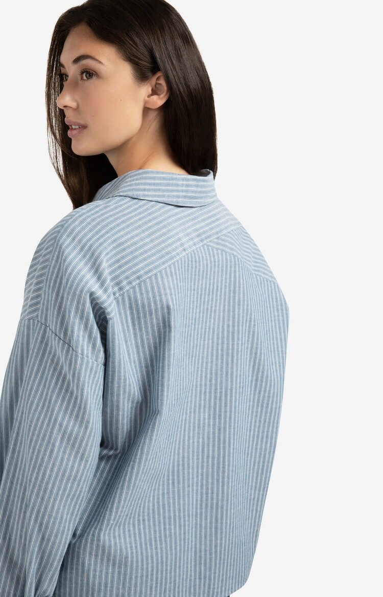 Yaya Striped Blouse with Chest Pocket and Long Sleeves Vintage Blue