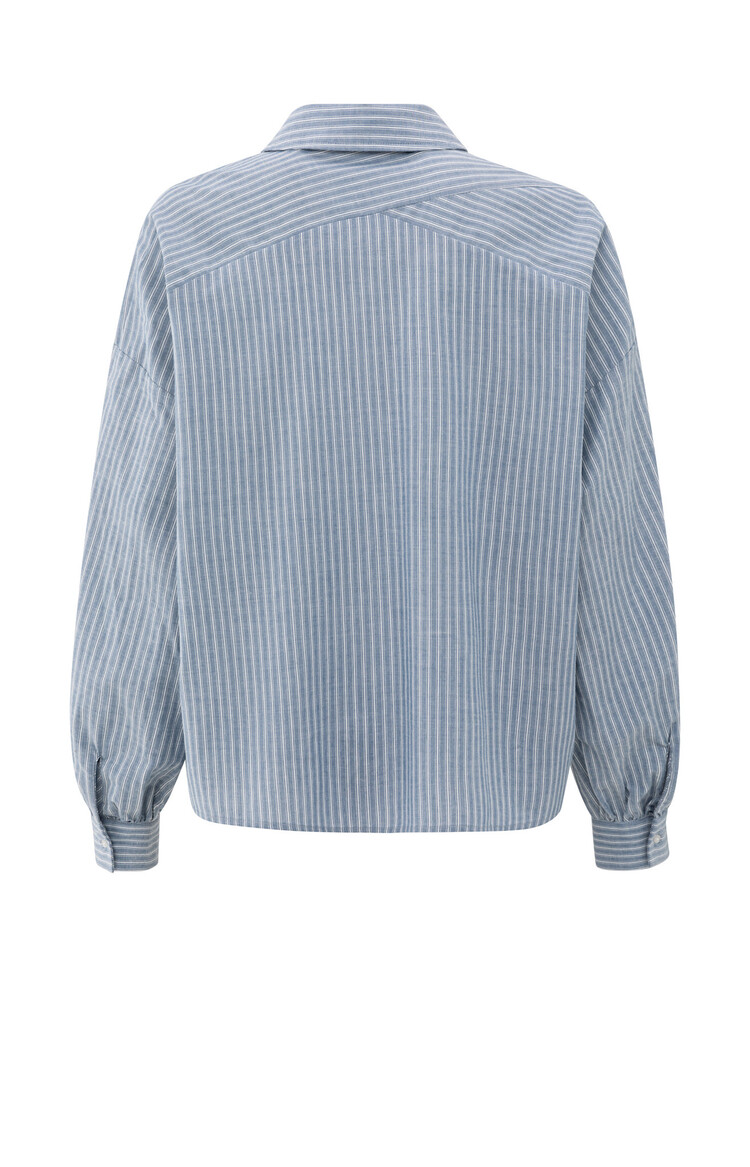 Yaya Striped Blouse with Chest Pocket and Long Sleeves Vintage Blue