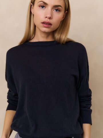 Yaya Textured Knitted Sweater with Round Neckline Inkwell Blue