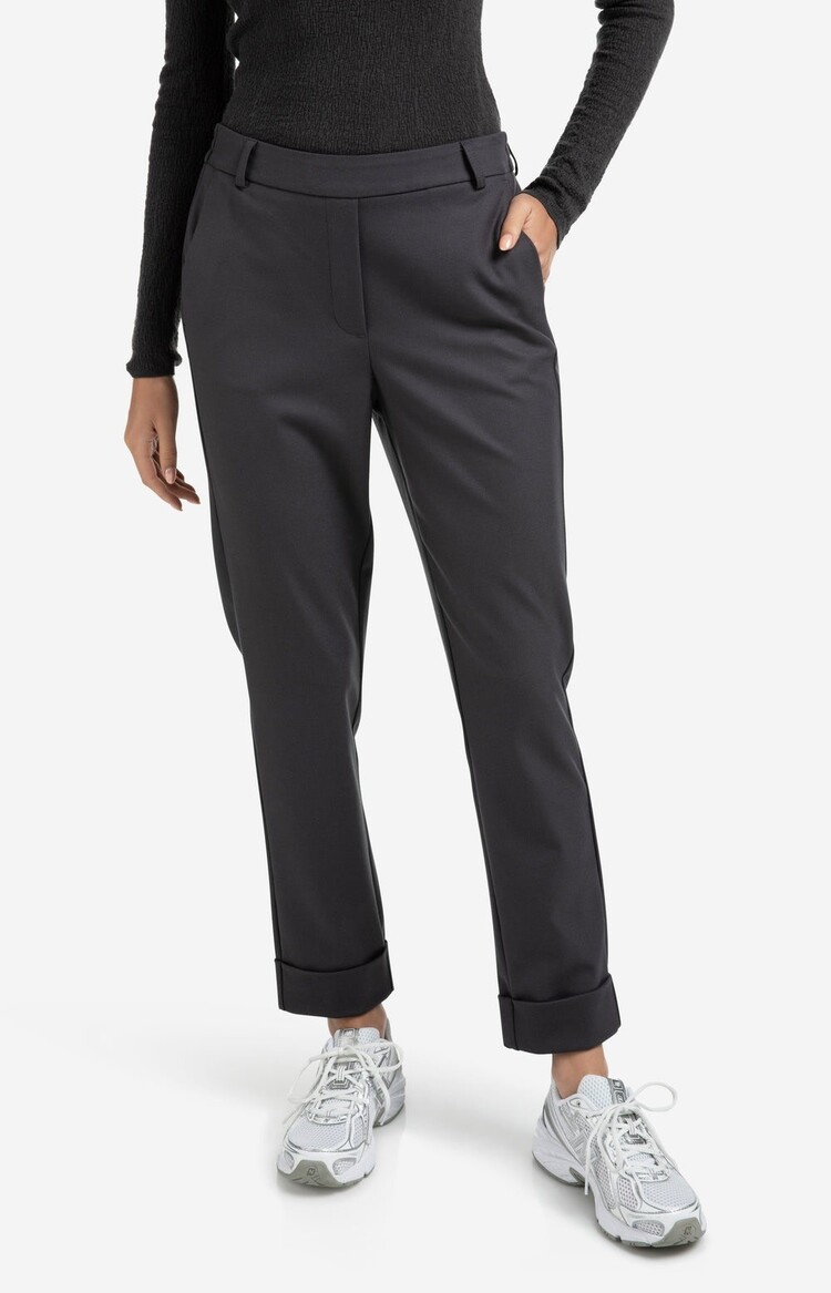 Yaya Trousers with Elastic Waistband and Turned-Up Hem Oyster Black