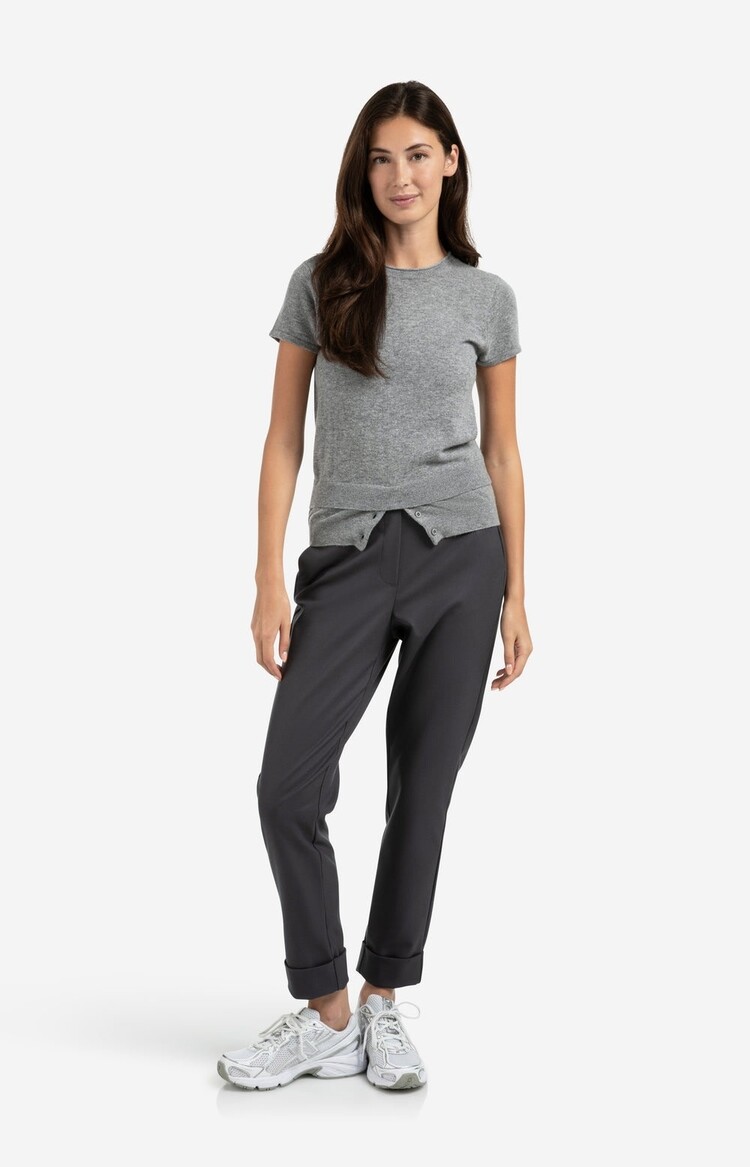 Yaya Trousers with Elastic Waistband and Turned-Up Hem Oyster Black
