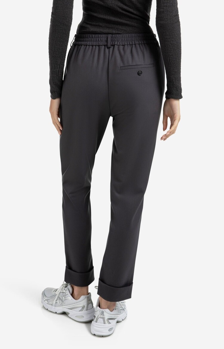 Yaya Trousers with Elastic Waistband and Turned-Up Hem Oyster Black