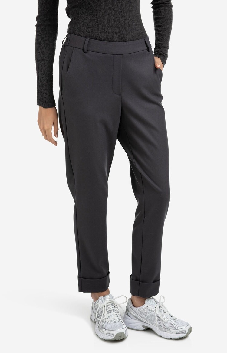 Yaya Trousers with Elastic Waistband and Turned-Up Hem Oyster Black