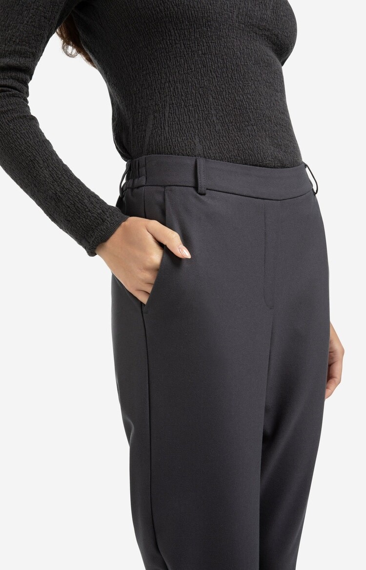 Yaya Trousers with Elastic Waistband and Turned-Up Hem Oyster Black