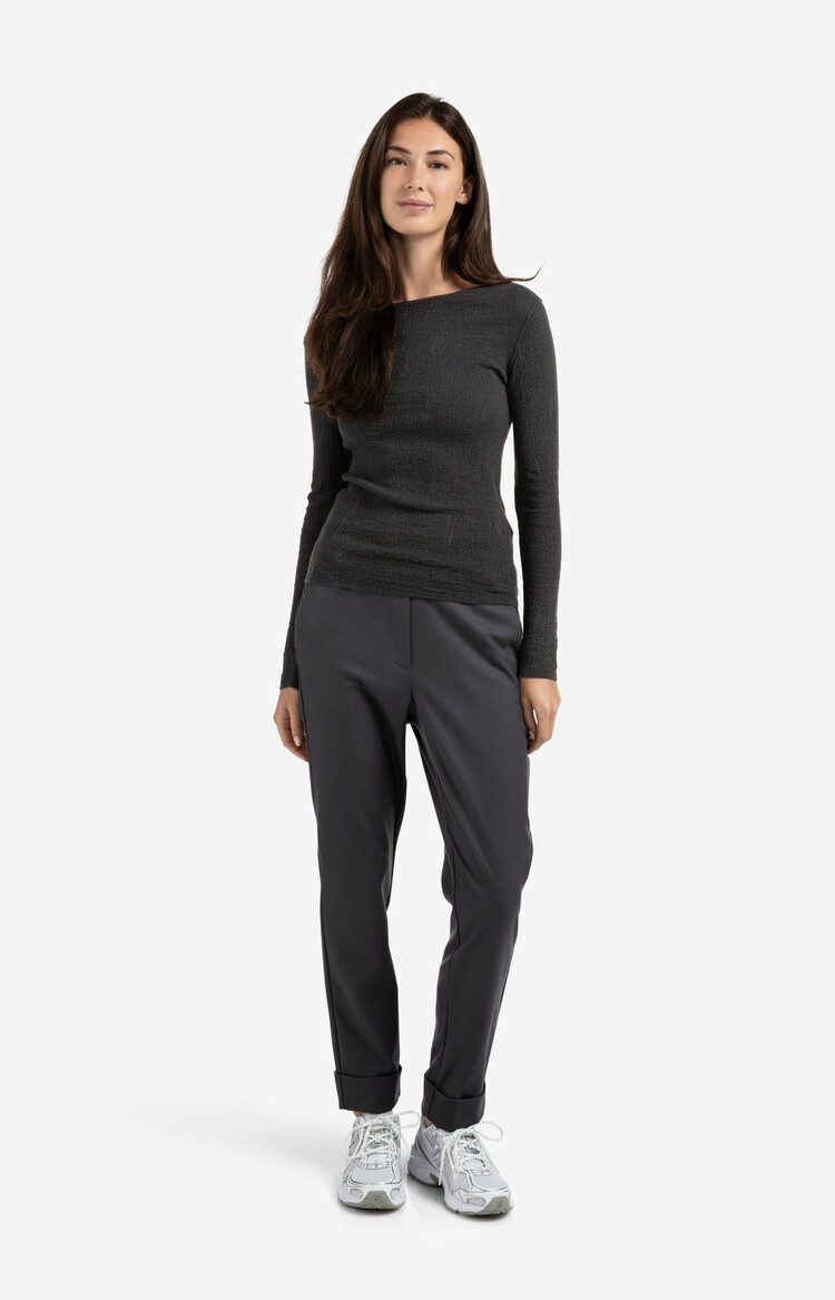 Yaya Trousers with Elastic Waistband and Turned-Up Hem Oyster Black