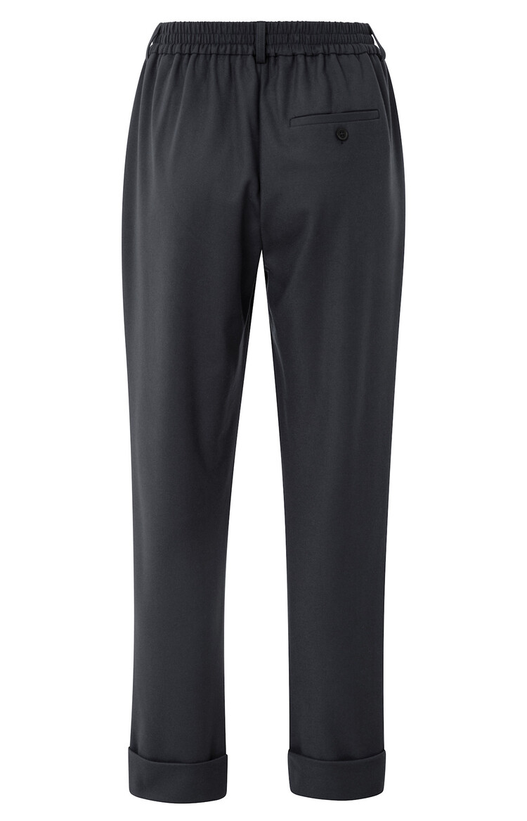 Yaya Trousers with Elastic Waistband and Turned-Up Hem Oyster Black