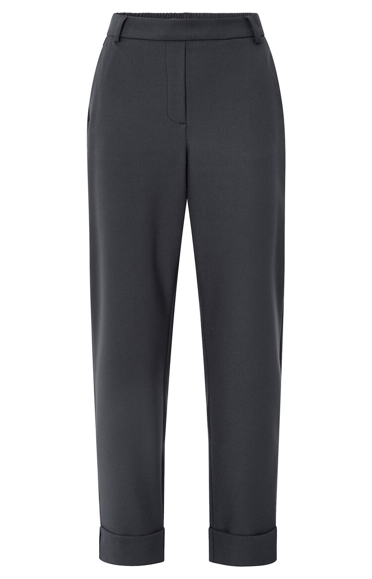 Yaya Trousers with Elastic Waistband and Turned-Up Hem Oyster Black
