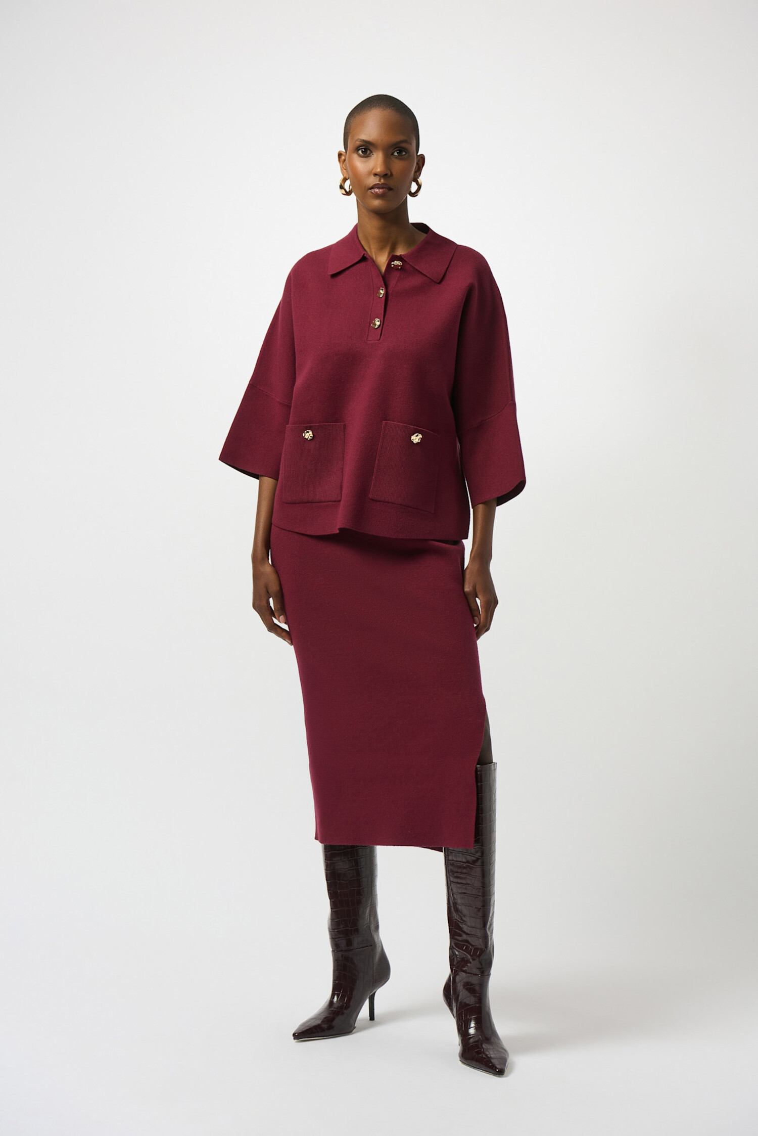 Joseph Ribkoff | Sweater Knit Midi Skirt Merlot - Tryst Boutique