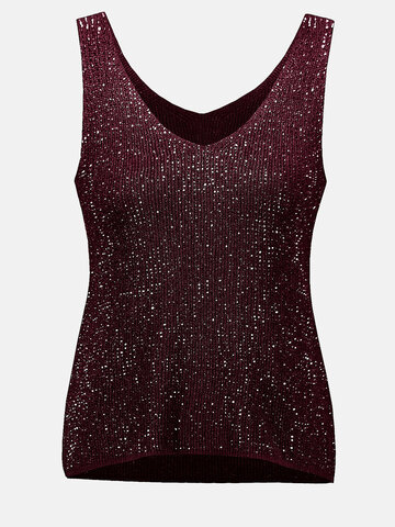 Joseph Ribkoff Metallic Knitted Camisole with Rhinestones Merlot