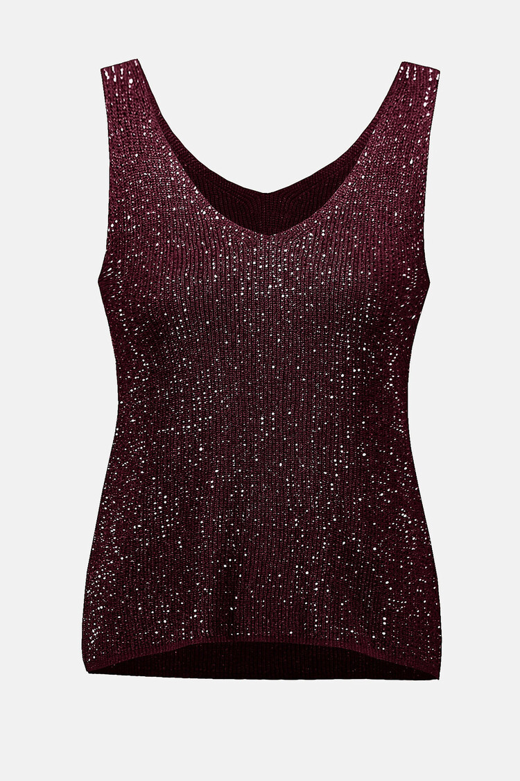 Joseph Ribkoff Metallic Knitted Camisole with Rhinestones Merlot