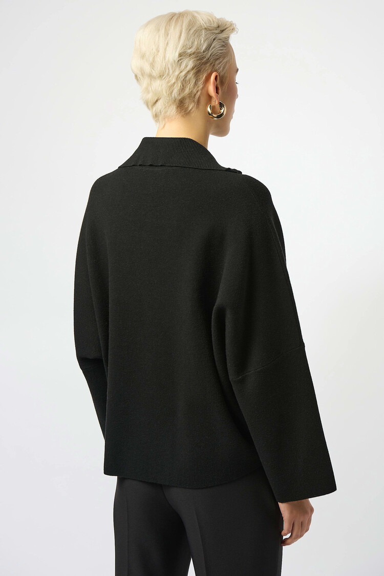 Joseph Ribkoff Sweater Knit Boxy Pullover With Zipped Collar Black