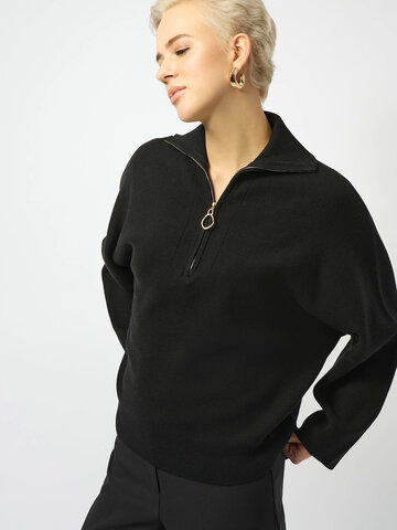 Joseph Ribkoff Sweater Knit Boxy Pullover With Zipped Collar Black