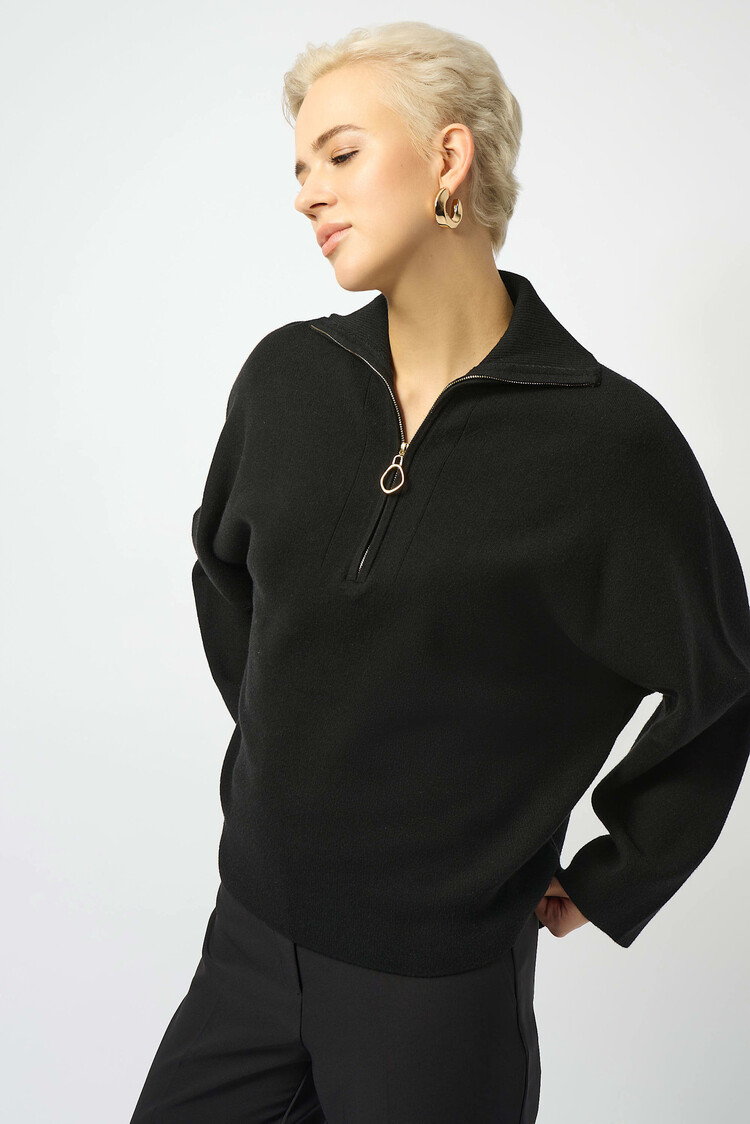 Joseph Ribkoff Sweater Knit Boxy Pullover With Zipped Collar Black