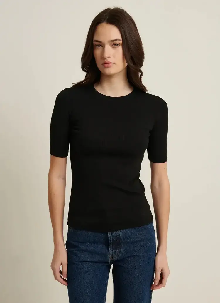 Patrick Assaraf Pima Cotton Stretch Ribbed T-Shirt Black