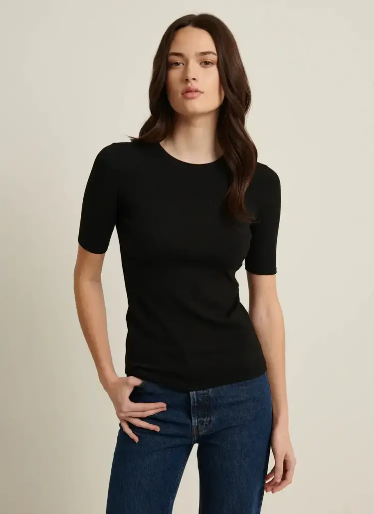 Patrick Assaraf Pima Cotton Stretch Ribbed T-Shirt Black