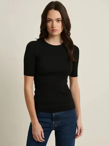 Patrick Assaraf Pima Cotton Stretch Ribbed T-Shirt Black