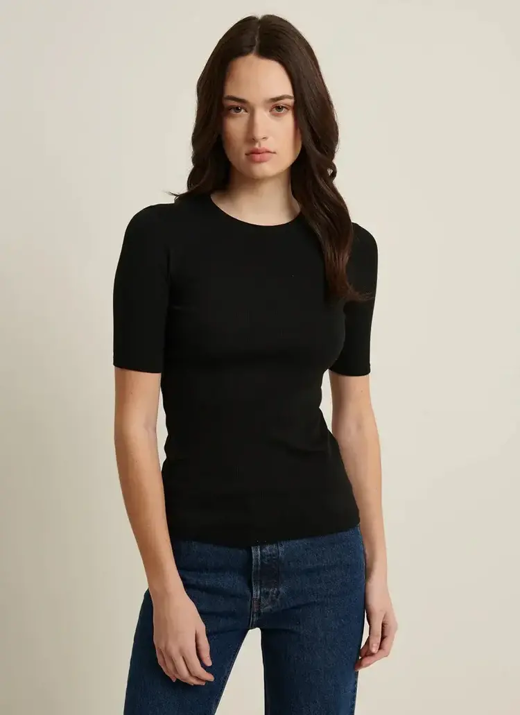 Patrick Assaraf Pima Cotton Stretch Ribbed T-Shirt Black