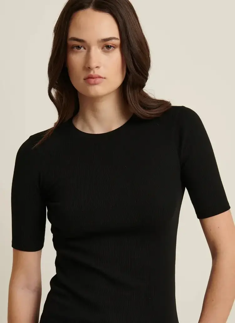 Patrick Assaraf Pima Cotton Stretch Ribbed T-Shirt Black