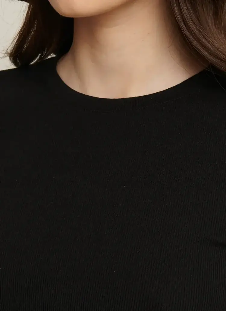 Patrick Assaraf Pima Cotton Stretch Ribbed T-Shirt Black