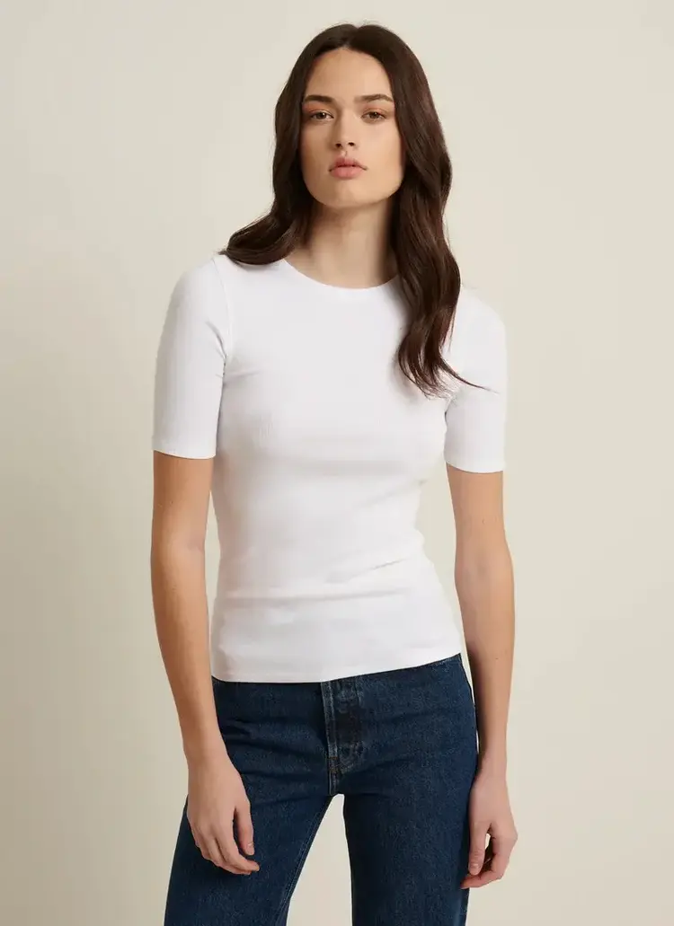 Patrick Assaraf Pima Cotton Stretch Ribbed T-Shirt White
