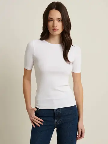 Patrick Assaraf Pima Cotton Stretch Ribbed T-Shirt White