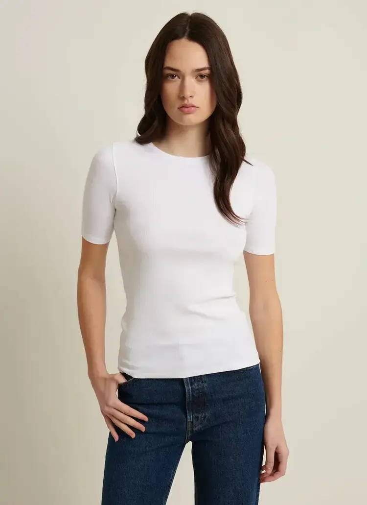 Patrick Assaraf Pima Cotton Stretch Ribbed T-Shirt White