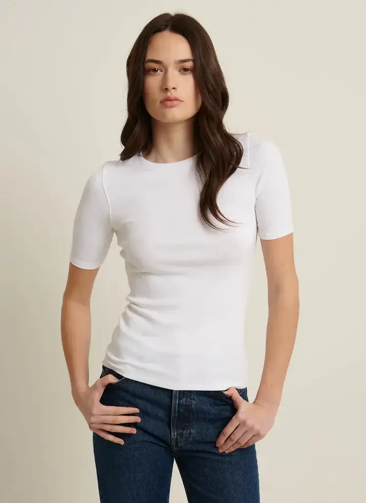 Patrick Assaraf Pima Cotton Stretch Ribbed T-Shirt White