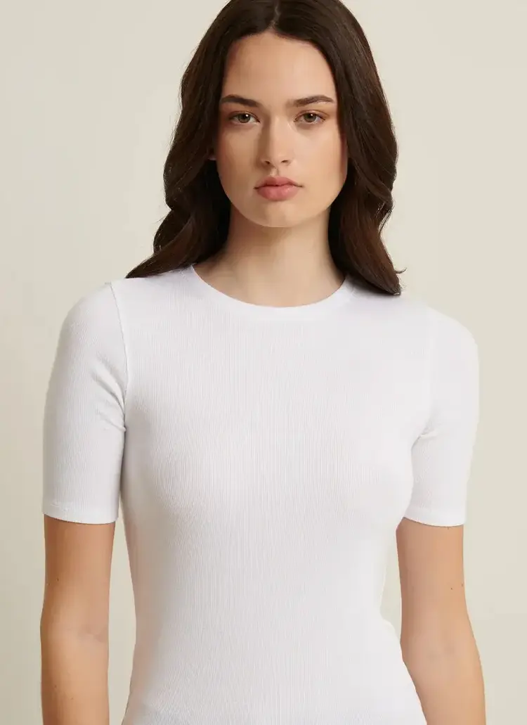 Patrick Assaraf Pima Cotton Stretch Ribbed T-Shirt White