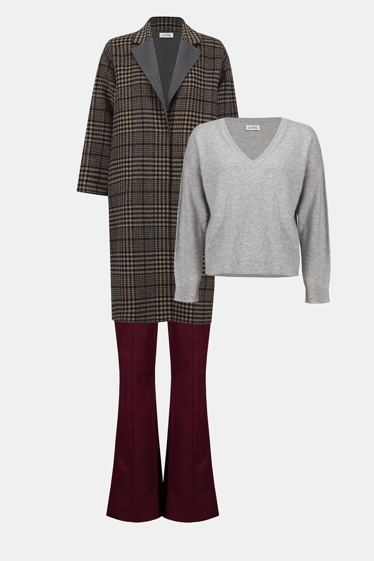 Joseph Ribkoff Wool Blend Plaid Double-Faced Coat Camel/Multi