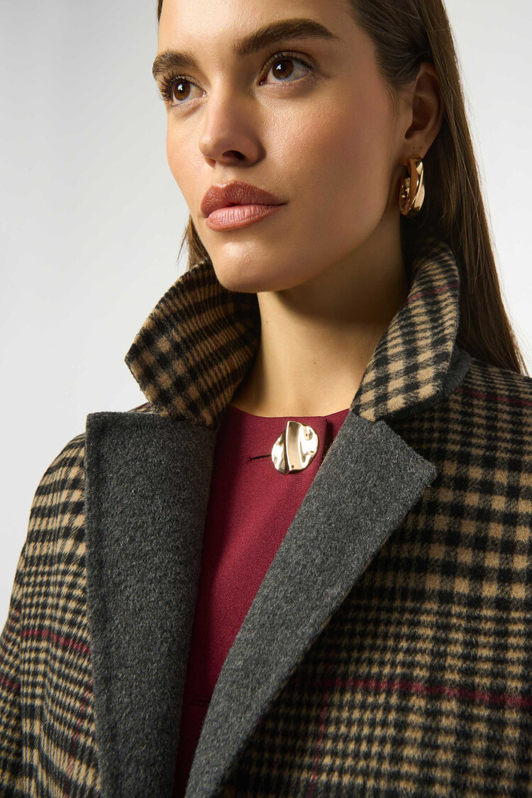 Joseph Ribkoff Wool Blend Plaid Double-Faced Coat Camel/Multi