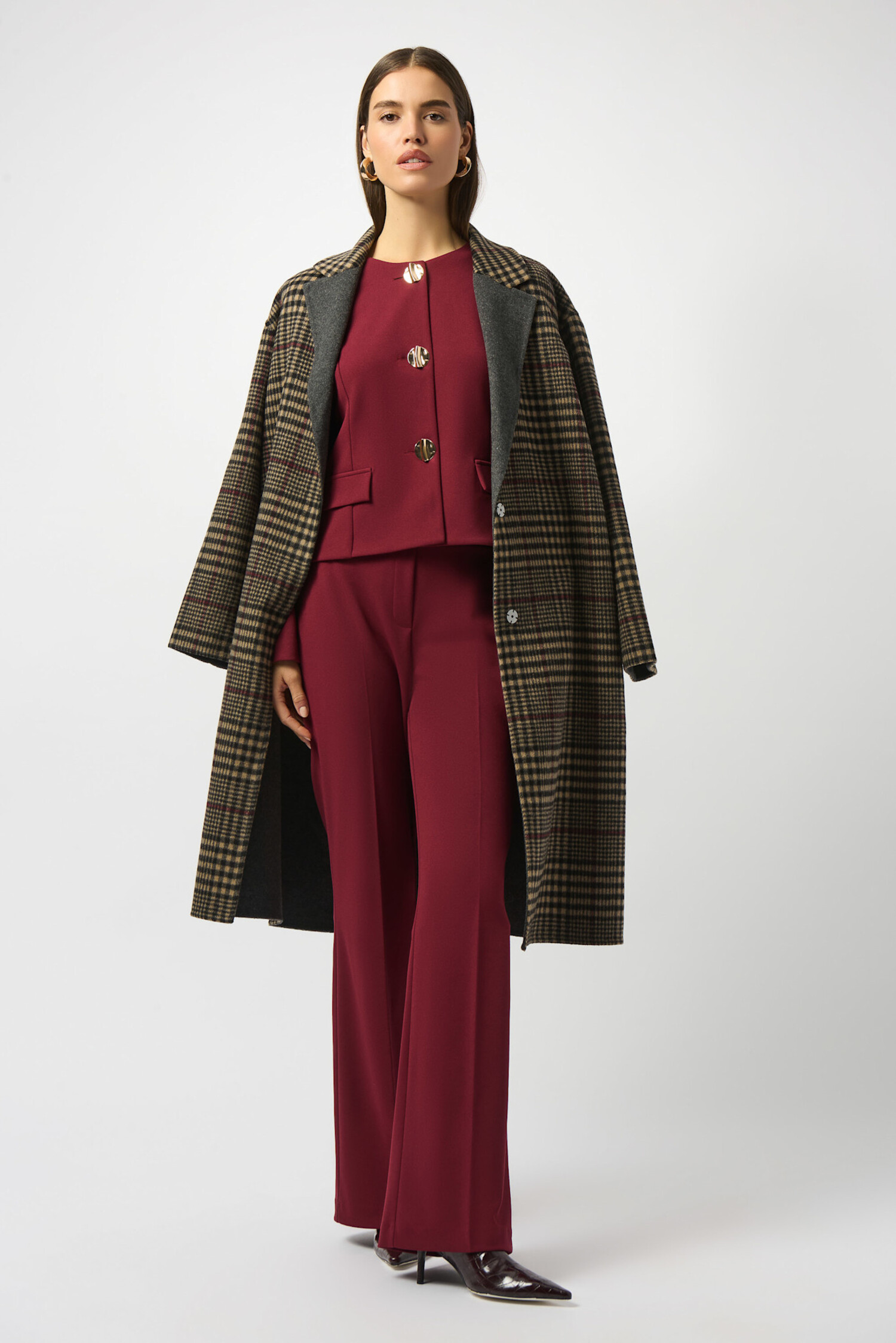Joseph Ribkoff | Wool Blend Plaid Double-Faced Coat Camel/Multi