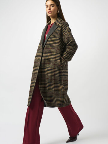 Joseph Ribkoff Wool Blend Plaid Double-Faced Coat Camel/Multi