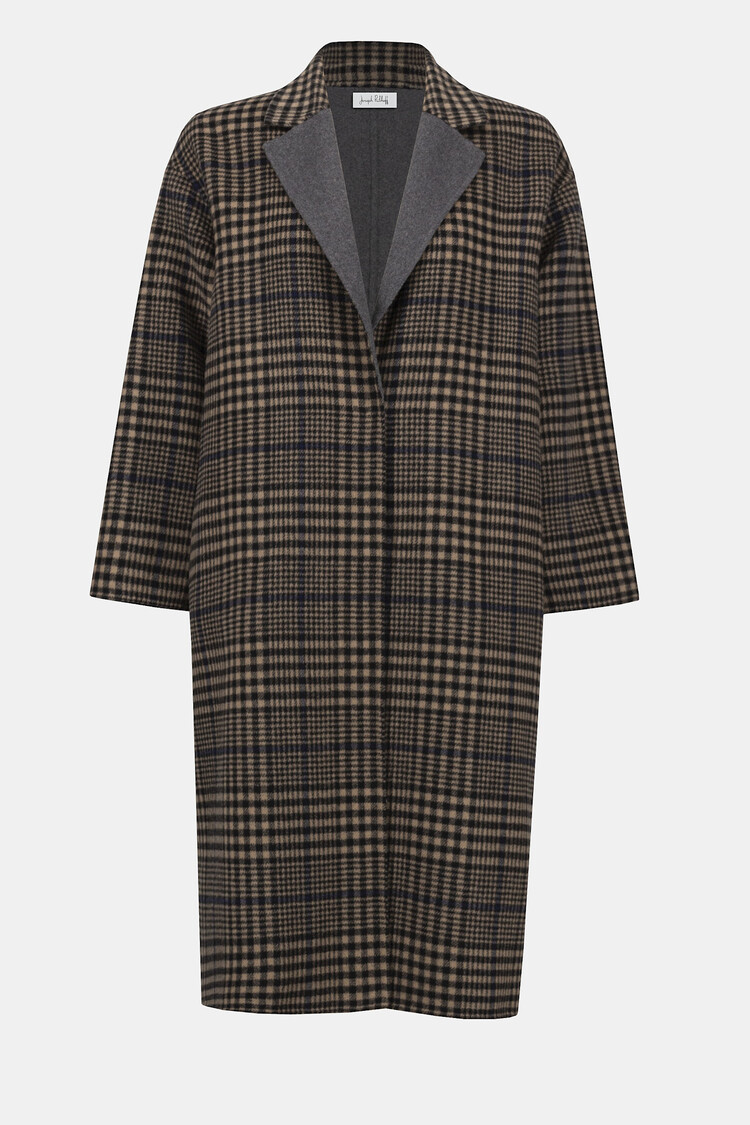 Joseph Ribkoff Wool Blend Plaid Double-Faced Coat Camel/Multi