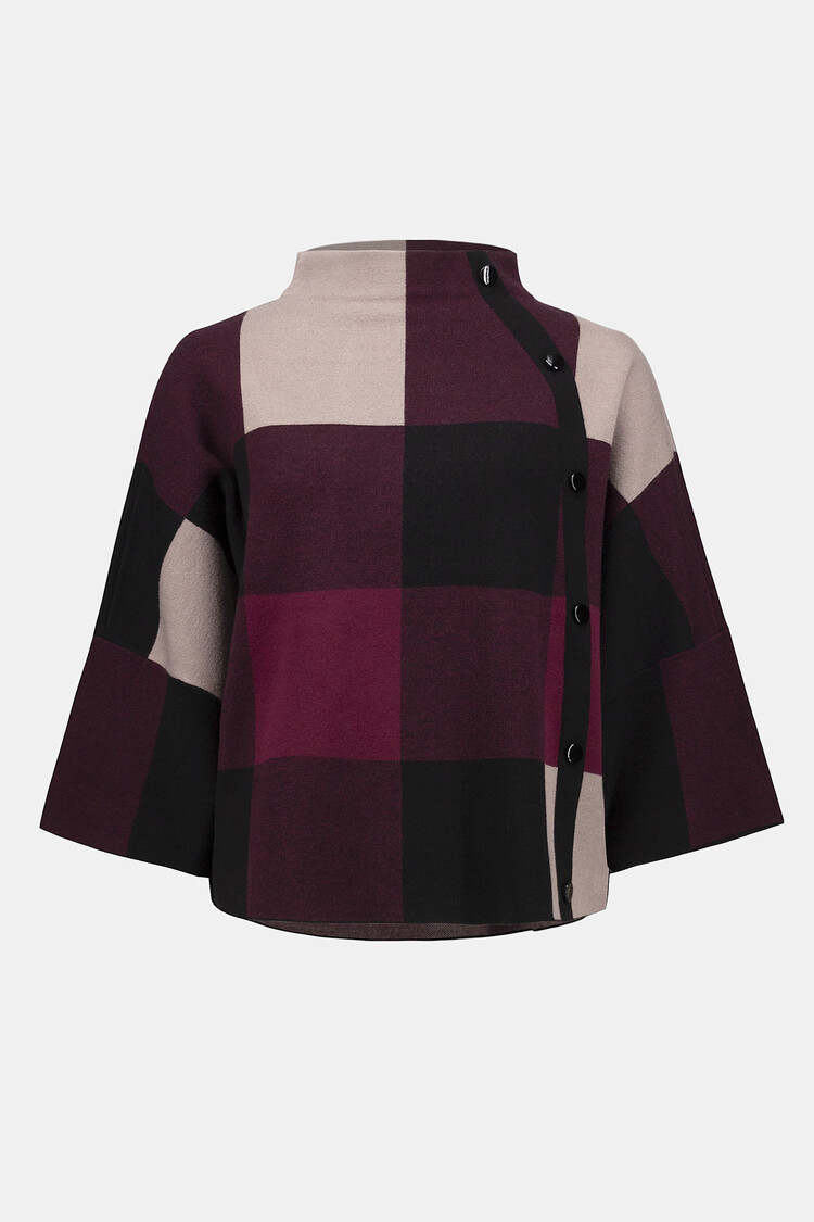 Joseph Ribkoff Plaid Jacquard Sweater Knit Top Merlot/Multi