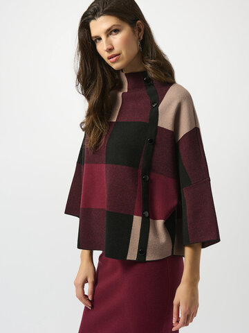 Joseph Ribkoff Plaid Jacquard Sweater Knit Top Merlot/Multi