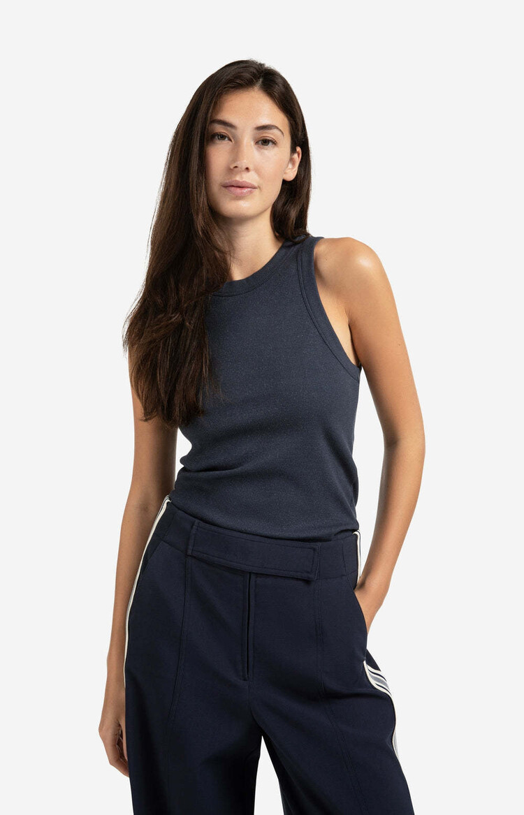 Yaya Rib Singlet with Metallic Coat Inkwell Blue