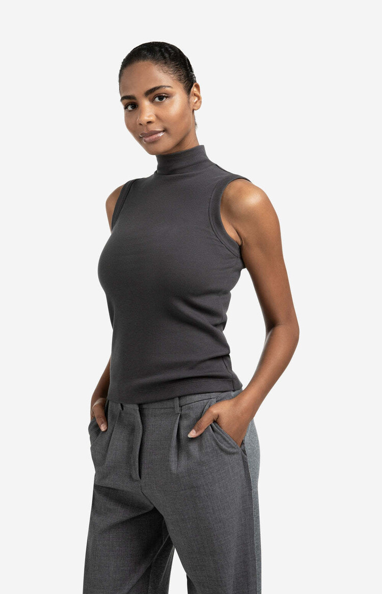 Yaya High Neck Rib Singlet Oyster Black