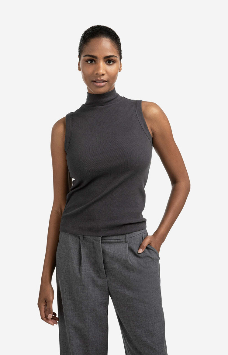 Yaya High Neck Rib Singlet Oyster Black