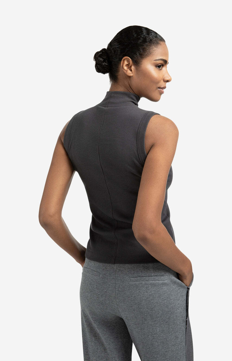 Yaya High Neck Rib Singlet Oyster Black