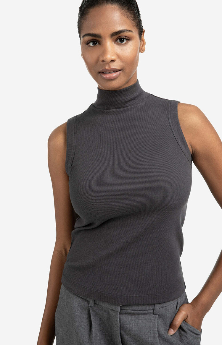 Yaya High Neck Rib Singlet Oyster Black