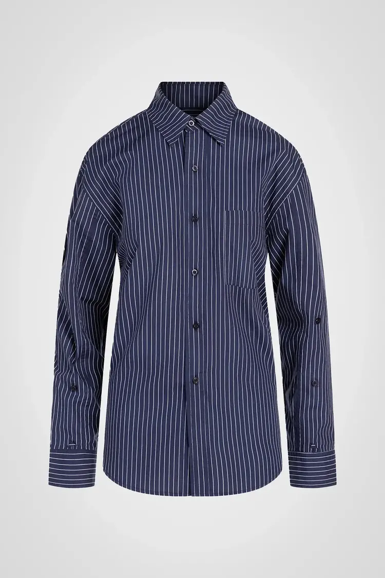 Pure & Simple AM to PM Boyfriend Shirt Coastal Navy Stripe